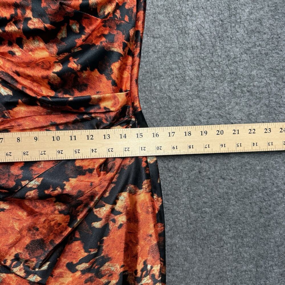 Maggy London One Shoulder Floral Dress Women's Size 12 Black Orange Sheath Midi - Picture 5 of 5